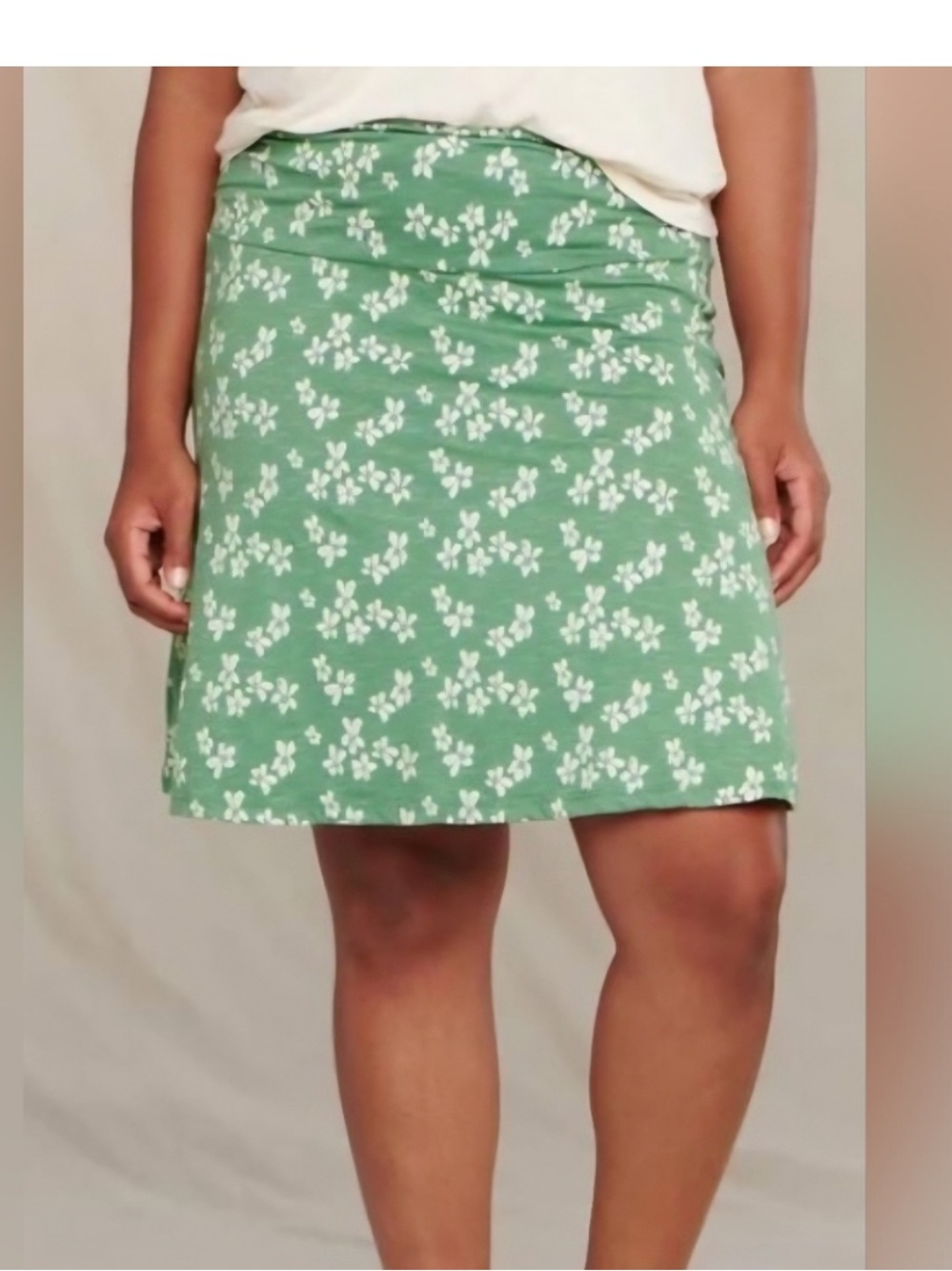 Toad&Co Green Floral A-Line Skirt with White Blossoms